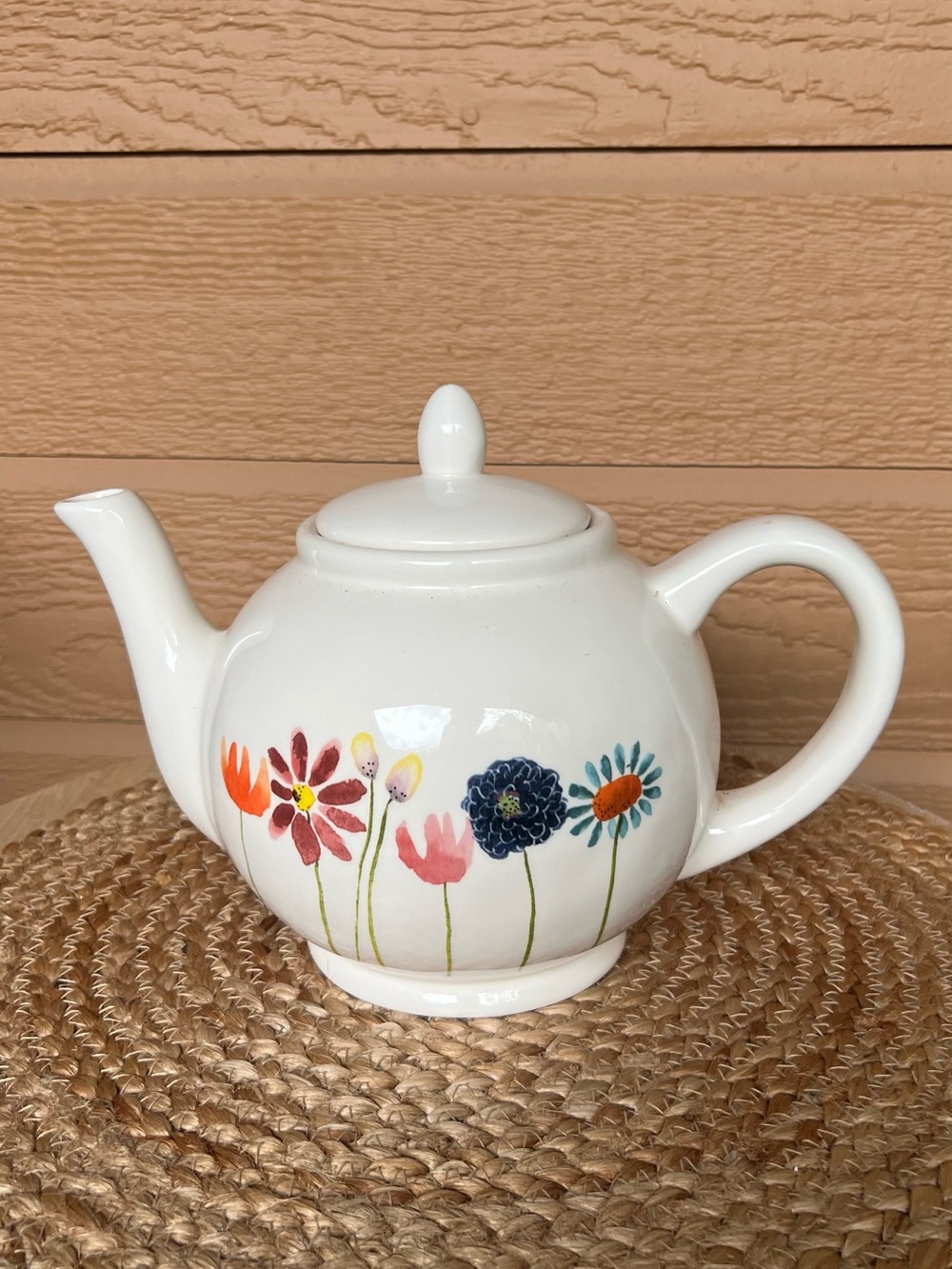 Rae Dunn Teapot Watercolor Bloom Stem Flowers Artisan Collection Magenta